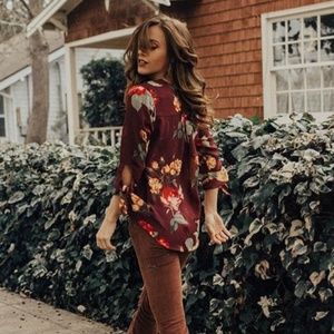 West Kei maroon floral blouse top S